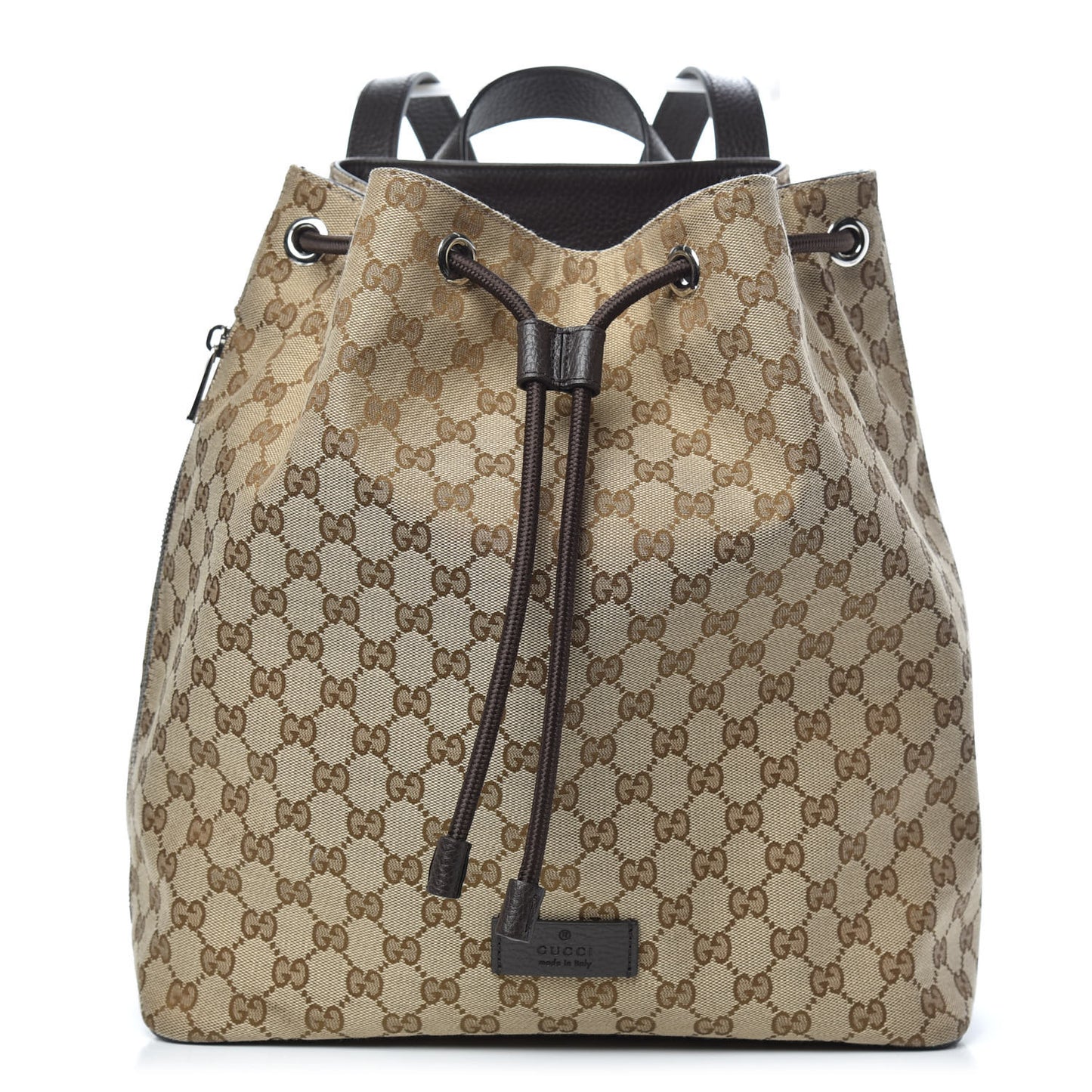 Monogram Dollar Calfskin O Drawstring Backpack Beige Ebony Testa di Moro Dark Chocolate