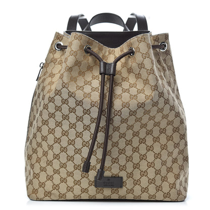 Gucci Monogram Dollar Calfskin O Drawstring Backpack Beige Ebony Testa di Moro Dark Chocolate 1 of 8