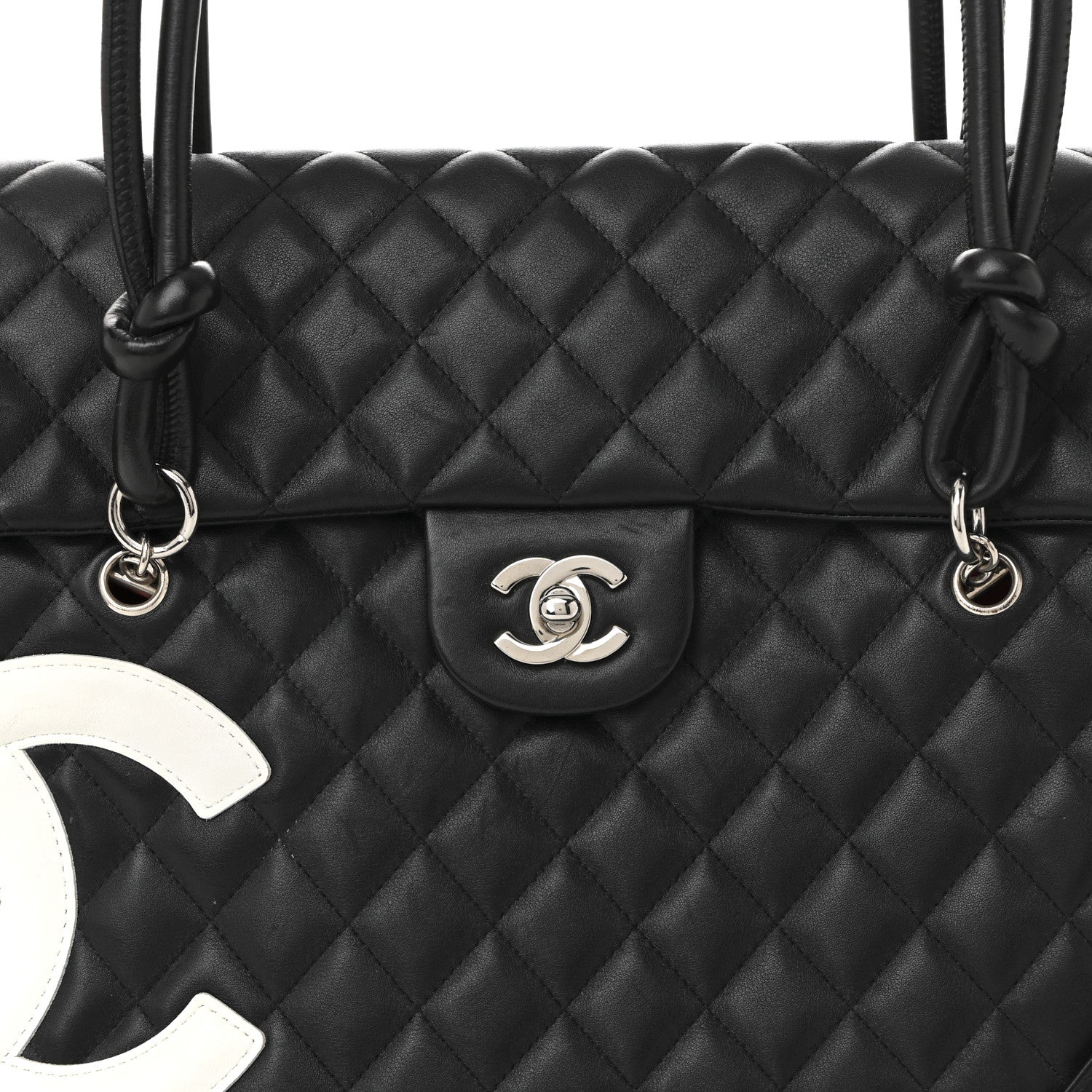 Chanel Calfskin Quilted Large Cambon Flap Black White 8 of 11