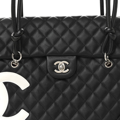 Chanel Calfskin Quilted Large Cambon Flap Black White 8 of 11