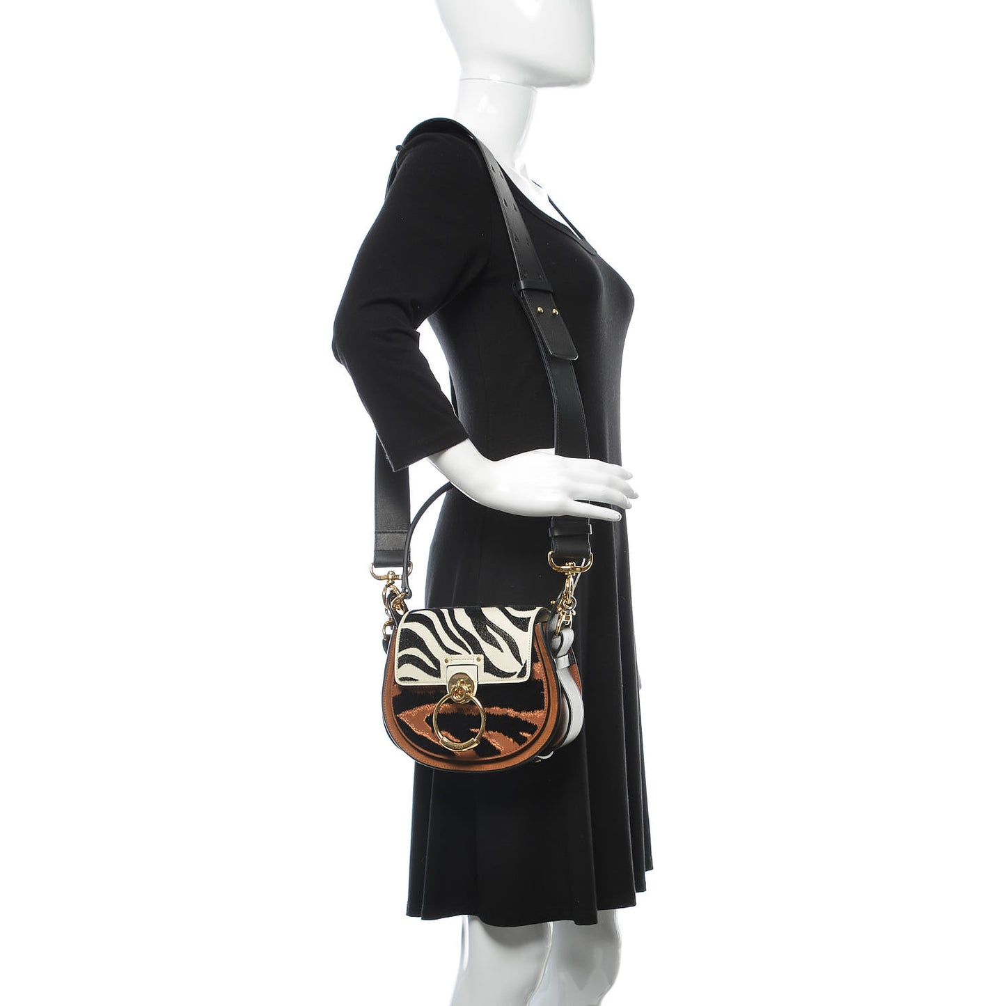 Velvet Calfskin Animal Print Small Tess Bag Caramel