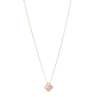 Van Cleef & Arpels 18K Rose Gold Diamond Pink Mother of Pearl Vintage Alhambra Pendant Necklace 1 of 6