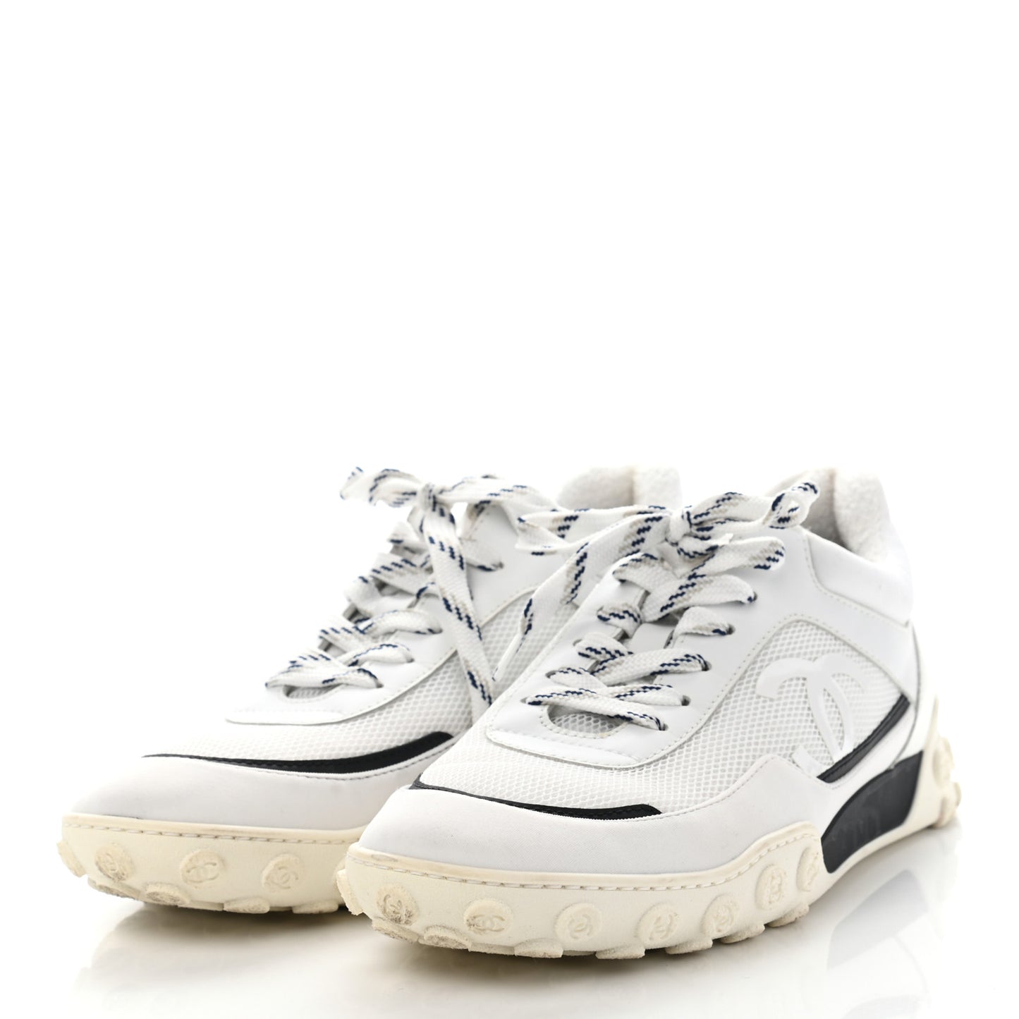 Calfskin Mesh Lycra Womens Logo Sneakers 39.5 White