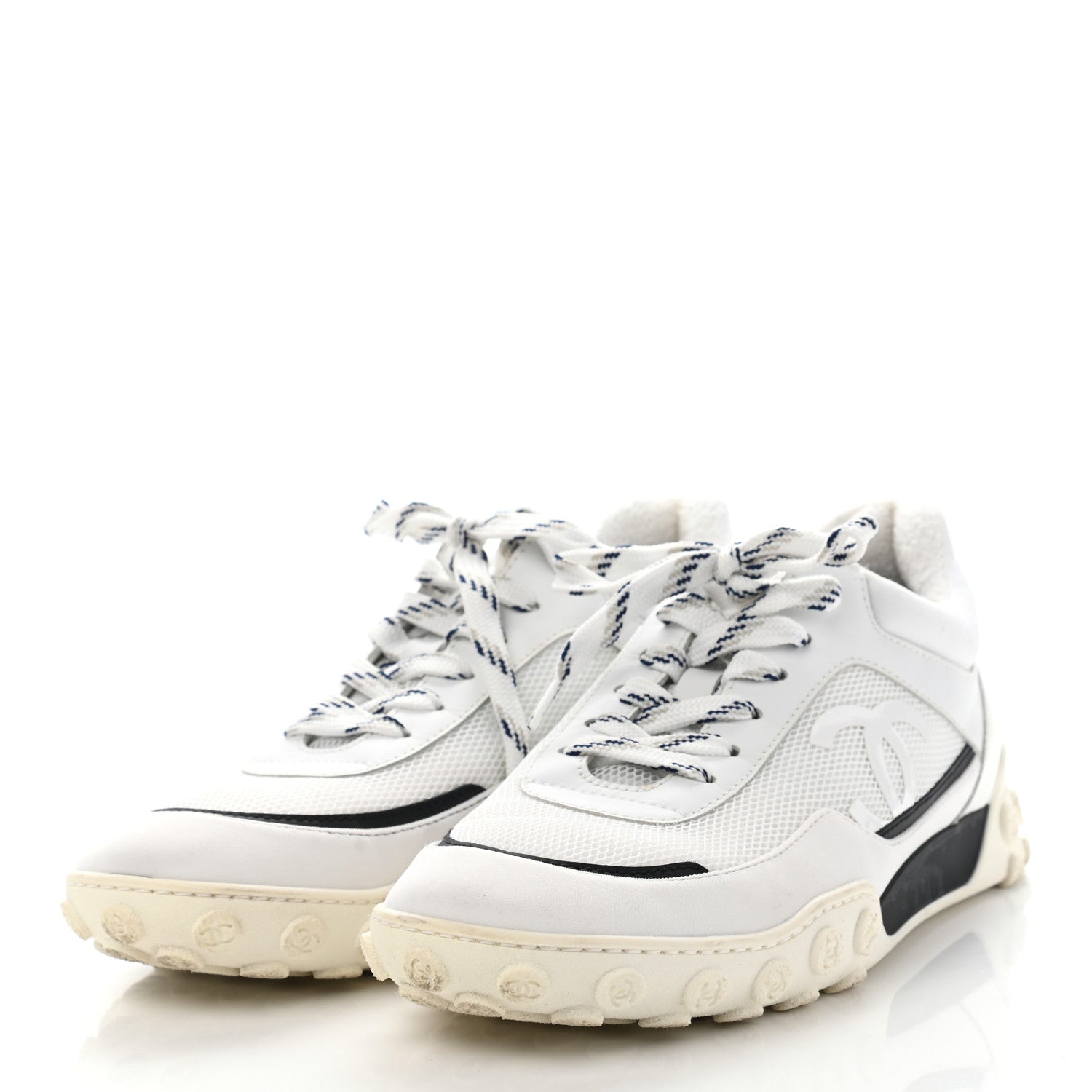 Chanel Calfskin Mesh Lycra Womens Logo Sneakers 39.5 White 3 of 16
