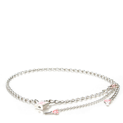 Chanel Enamel CC Padlock Chain Lock Charm Belt Pink Silver 1 of 5
