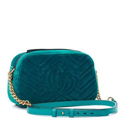 Gucci Velvet Matelasse Small GG Marmont Chain Shoulder Bag Pavone Cyan 3 of 11