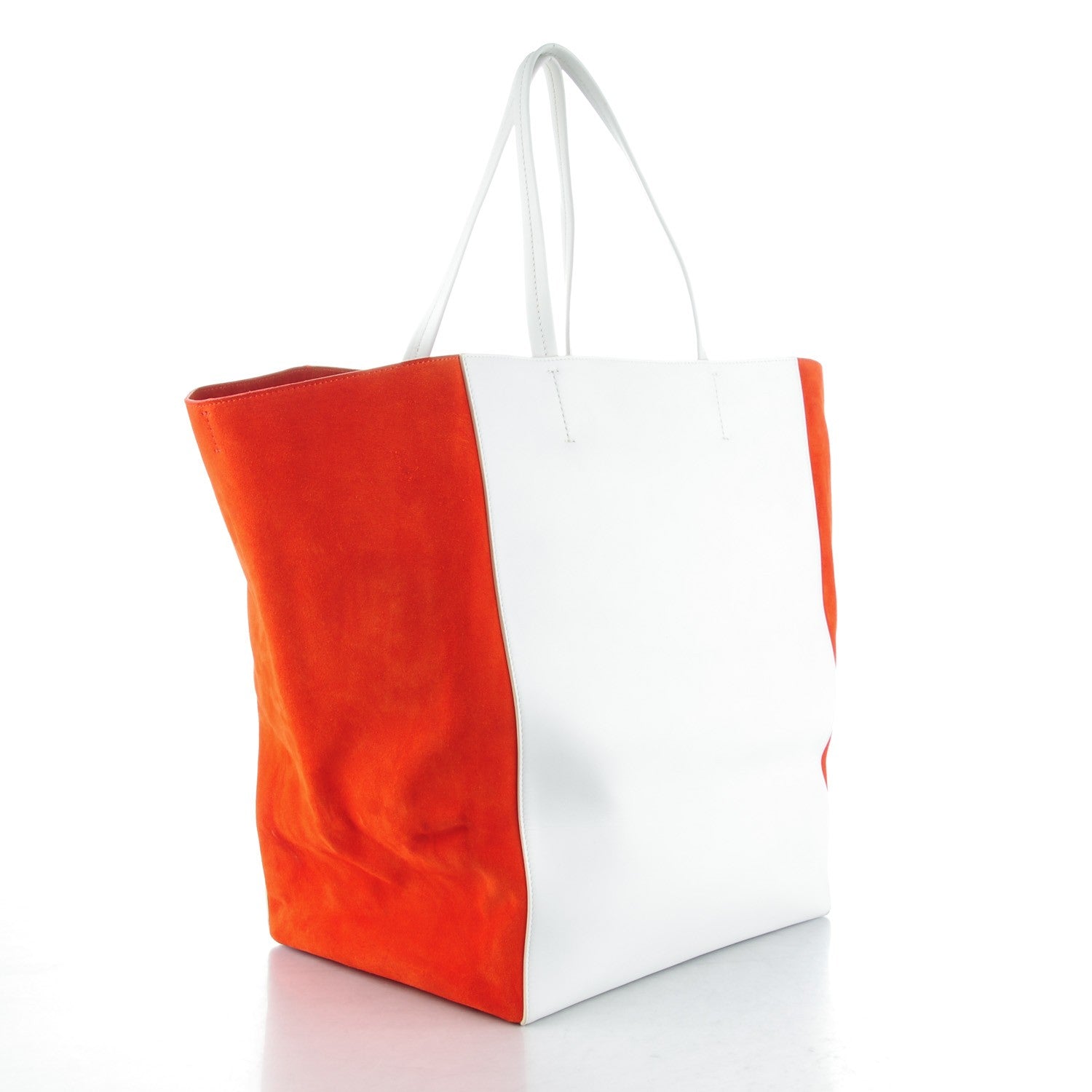 Celine Smooth Calfskin Suede Large Phantom Luggage Bi-Cabas White Orange 6 of 11
