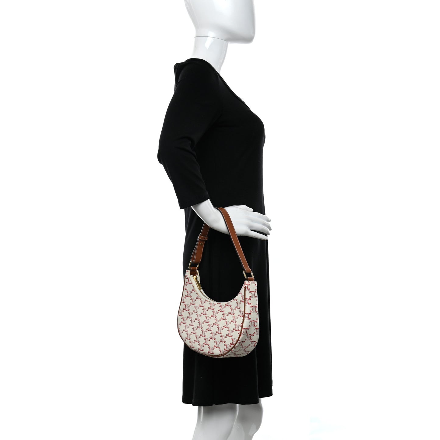 Canvas Calfskin Ava Triomphe Shoulder Bag White