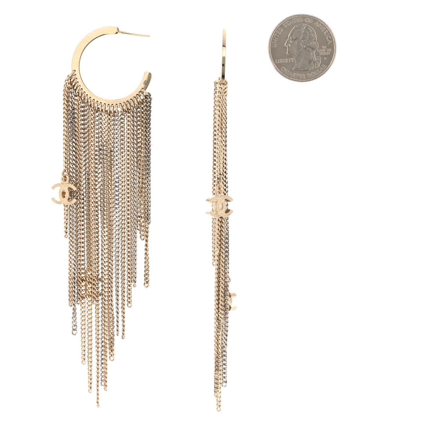 Chanel CC Chain Fringe Hoop Earrings Gold 2 of 4