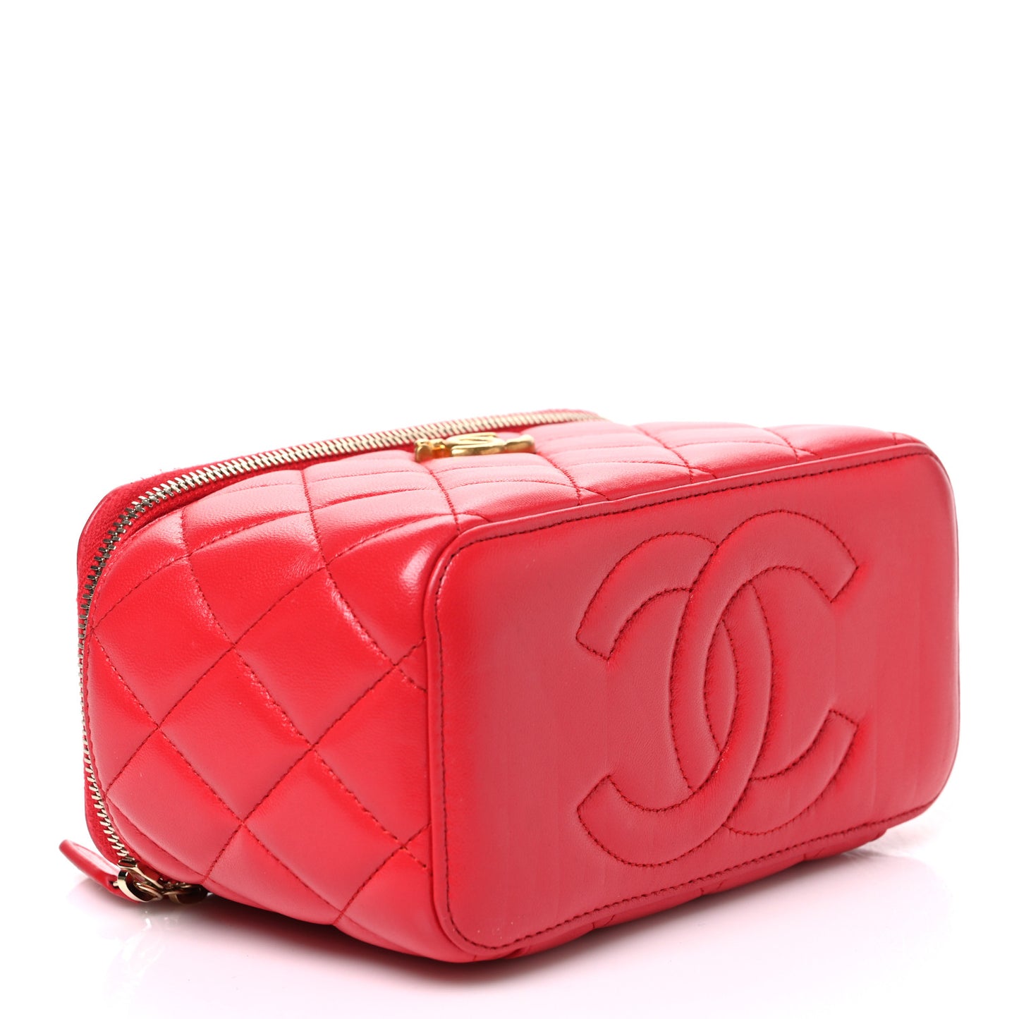 Caviar Quilted Sweetheart Vanity Case Dark Red