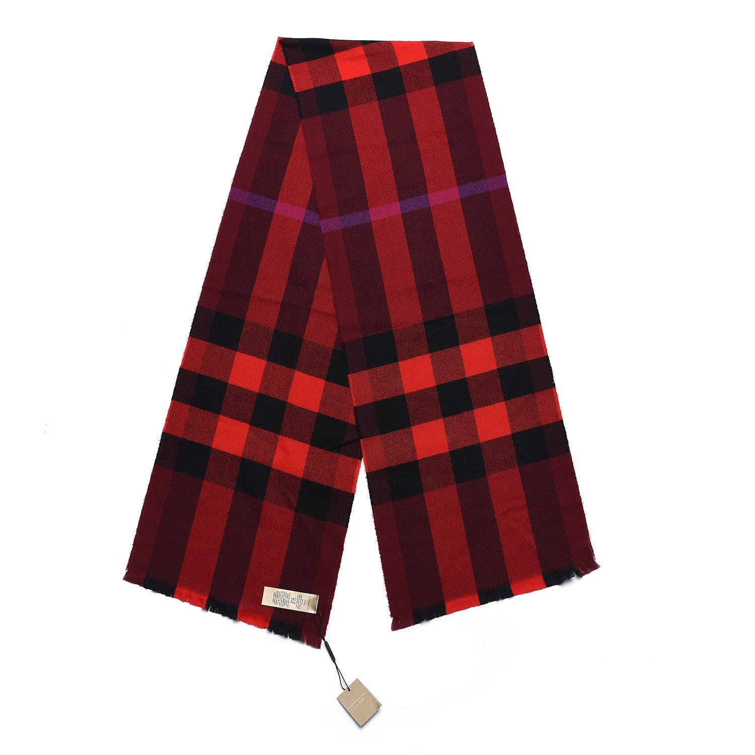 Burberry Wool Cashmere Giant Exploded Check Fringe Scarf Claret 3 of 5