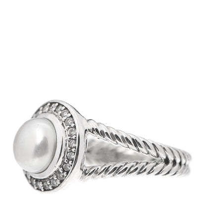 David Yurman Sterling Silver Diamond Pearl 8mm Petite Cerise Ring 54 7 3 of 5