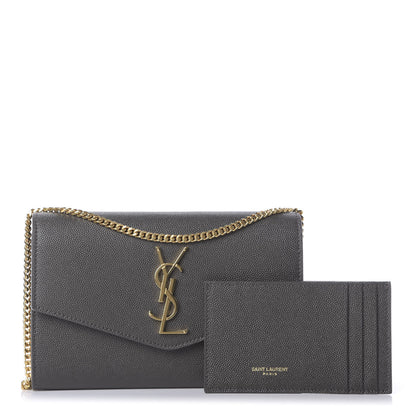 Saint Laurent Grain De Poudre Uptown Chain Wallet Pebble 1 of 11