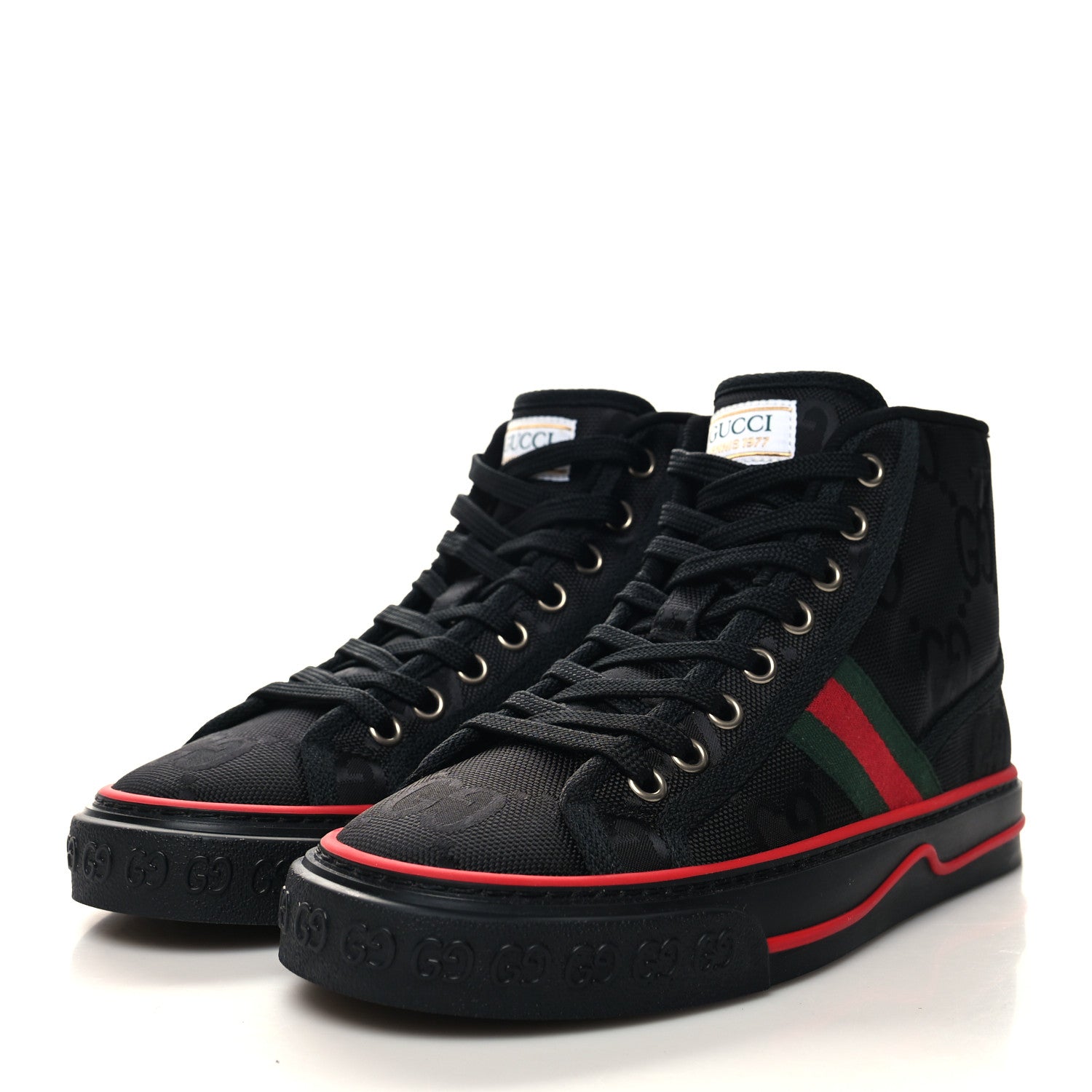 Gucci Econyl Nylon Web Monogram Off The Grid Womens 1977 Tennis High Top Sneakers 35 Black 3 of 8
