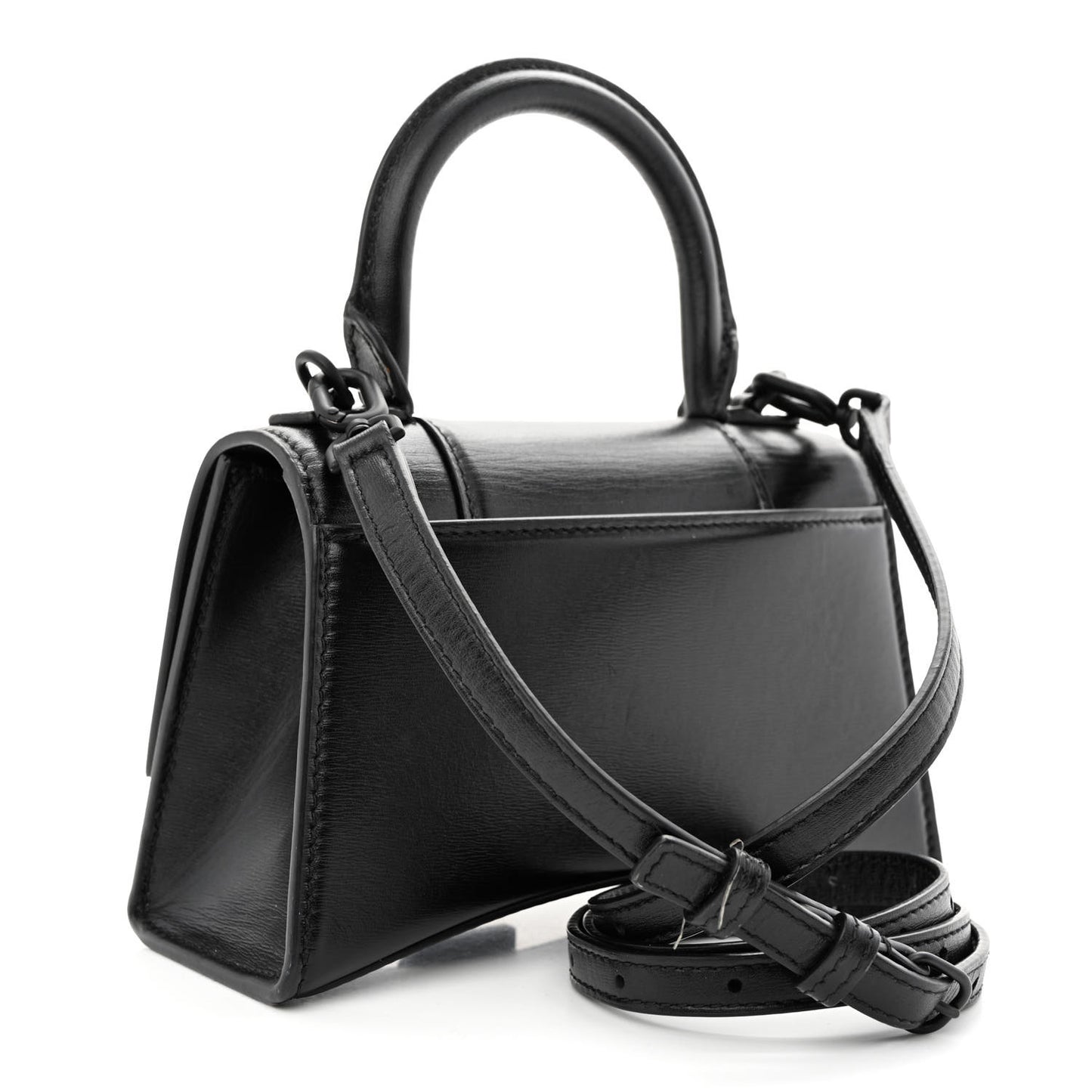 Shiny Box Calfskin Strass Hourglass Top Handle Bag XS Black