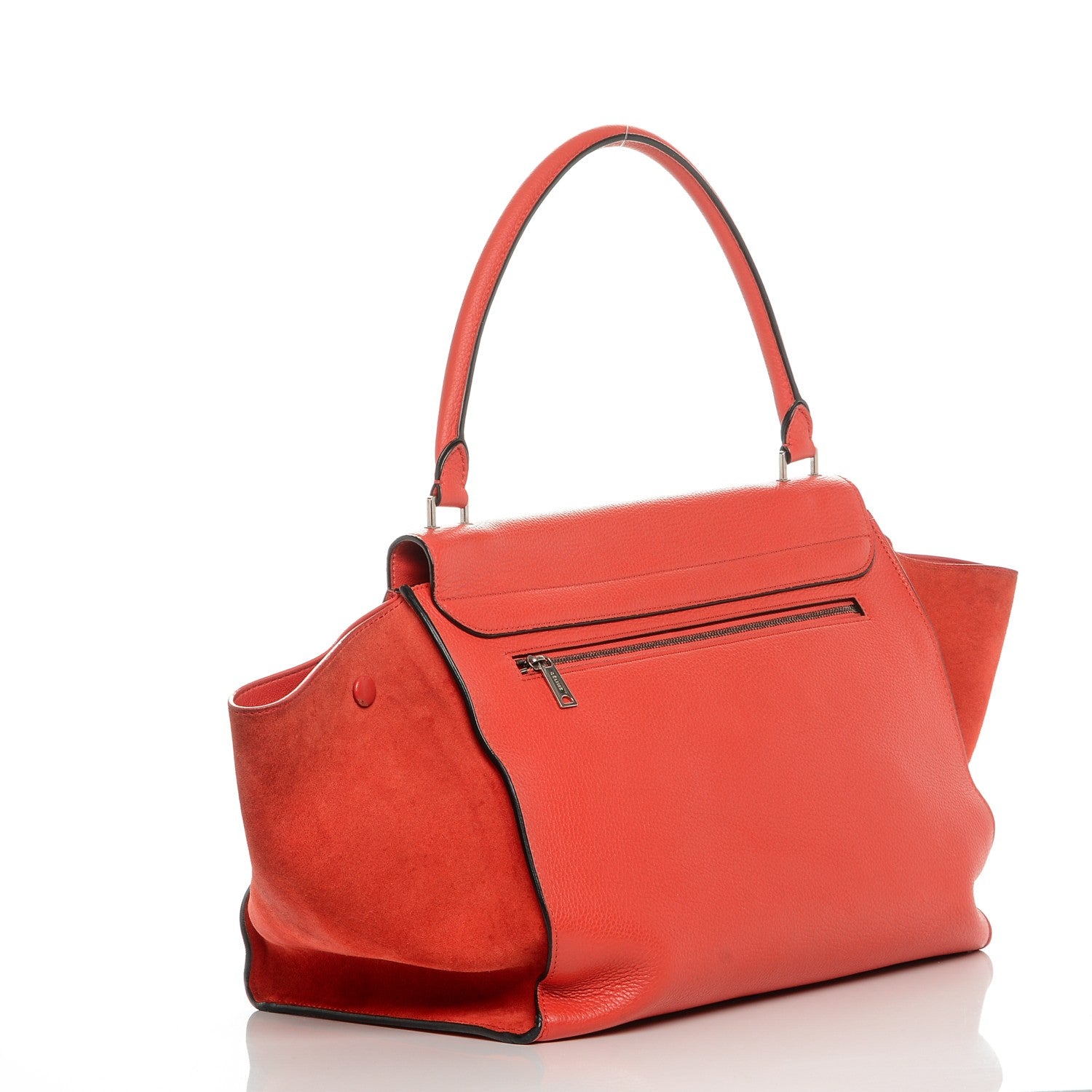 Celine Drummed Calfskin Suede Large Trapeze Vermillion 3 of 11