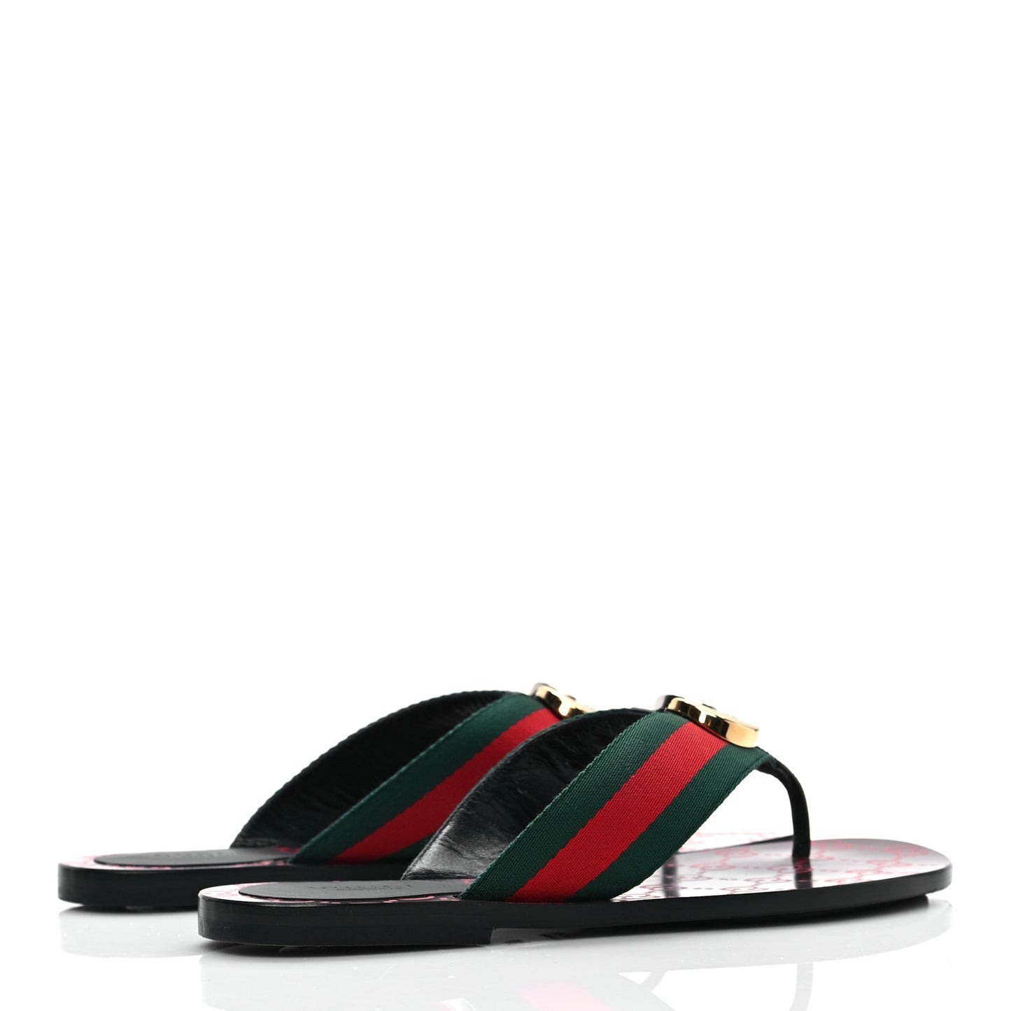 Nylon Calfskin Web GG Monogram Womens Thong Sandals 37 Green Red Cocoa