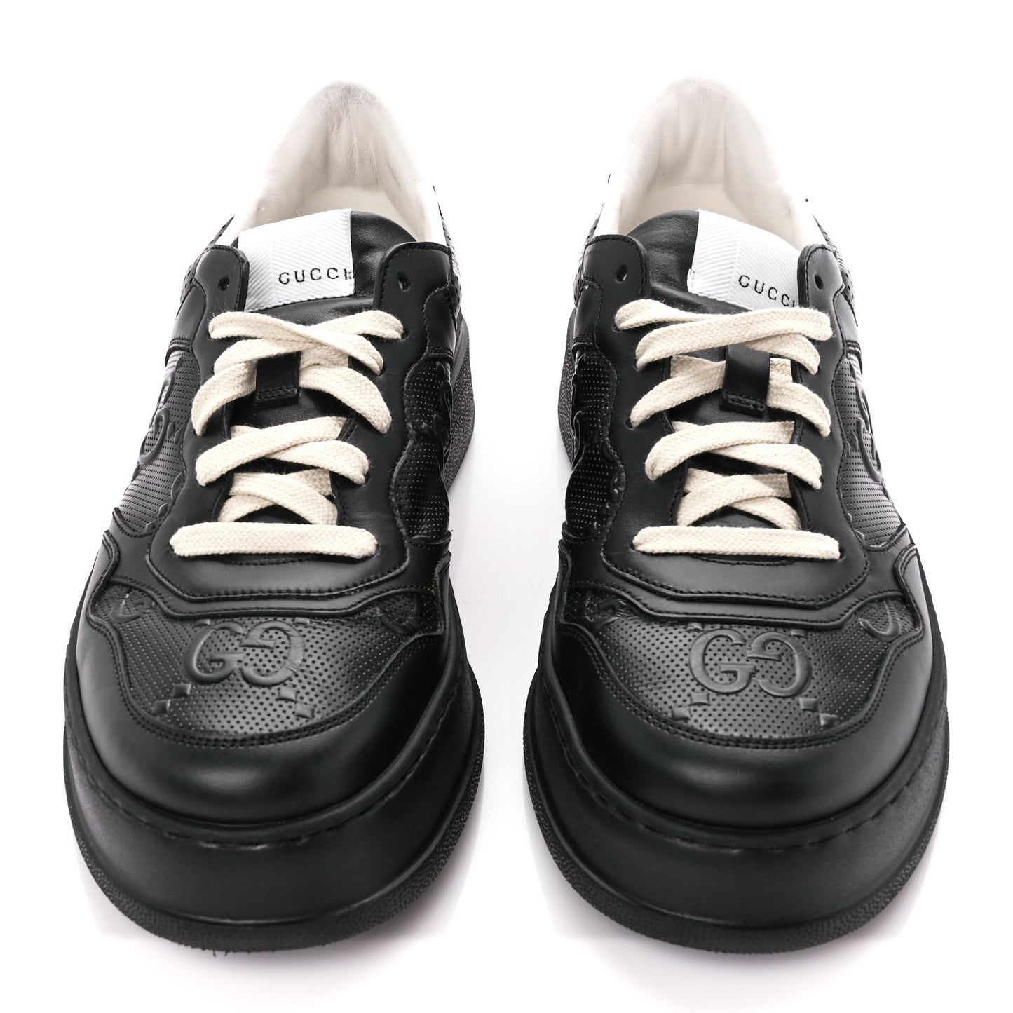 Calfskin GG Tennis Embossed Perforated Mens Interlocking G 55mm Sneakers 8 Black