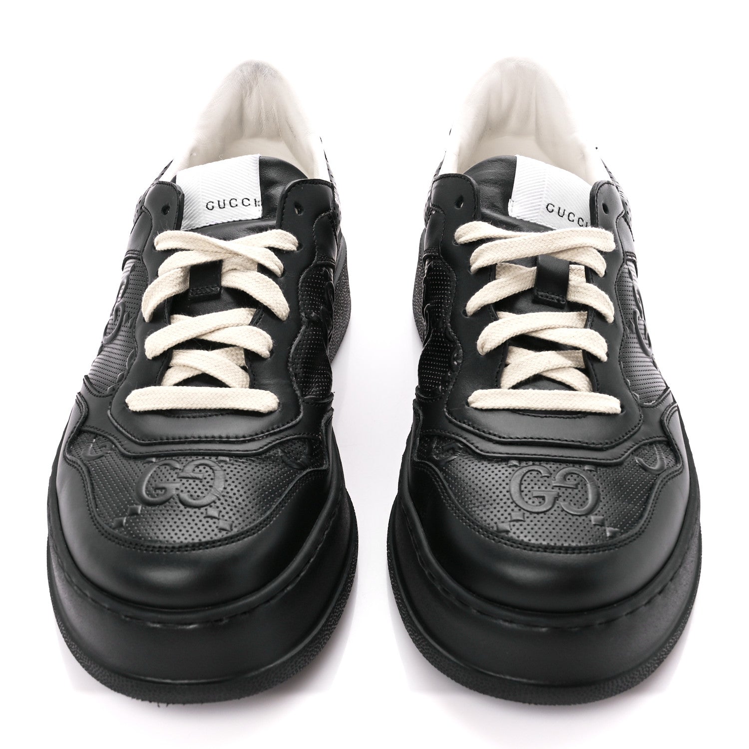 Gucci Calfskin GG Tennis Embossed Perforated Mens Interlocking G 55mm Sneakers 8 Black 2 of 10