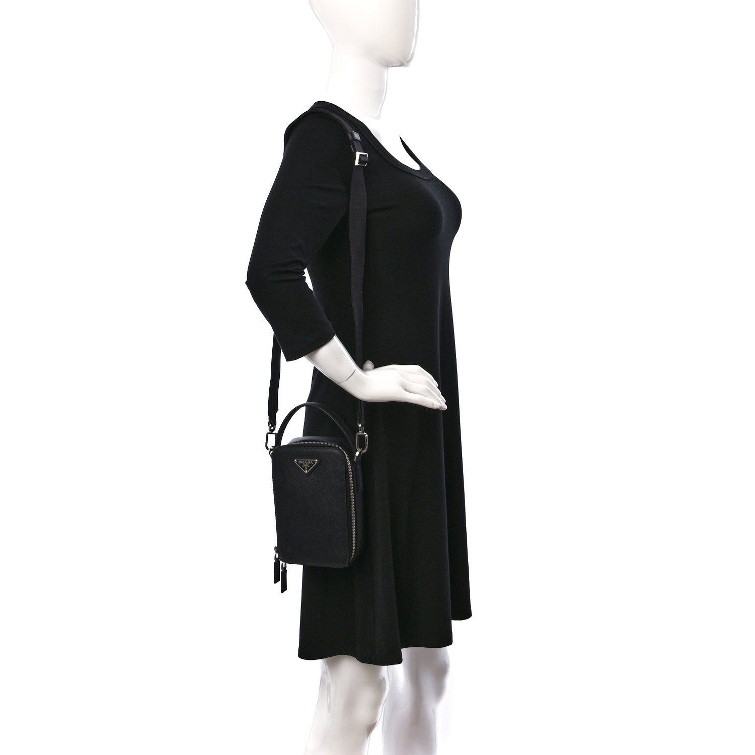 Prada Saffiano Travel Brique Crossbody Messenger Bag Black 2 of 8