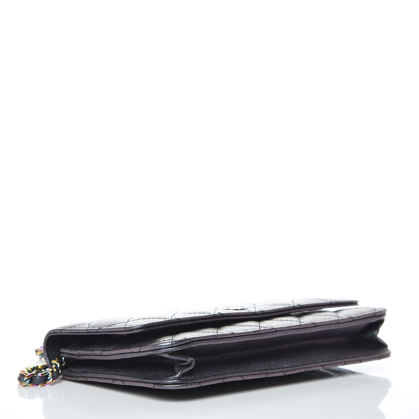 Iridescent Goatskin Quilted Wallet On Chain WOC Purple