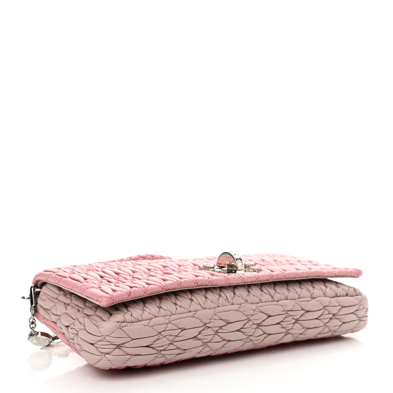 Miu Miu Nappa Matelasse Bi-Color Crystal Flap Clutch Rosa Mughetto 4 of 10