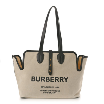 Burberry Cotton Soft Canvas Calfskin Medium Belt Tote Natural Black 1 of 10