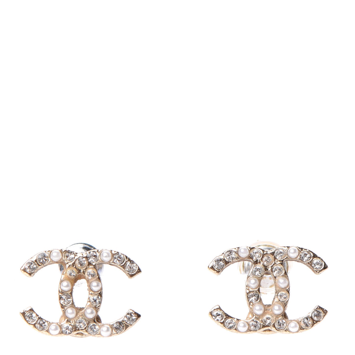 Crystal Pearl CC Earrings Gold