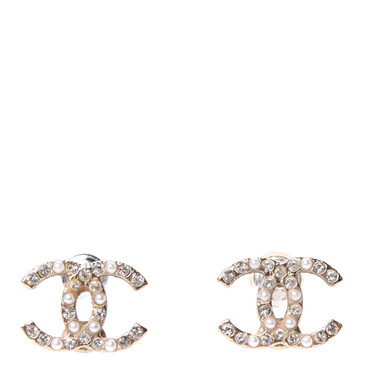 Chanel Crystal Pearl CC Earrings Gold 1 of 5