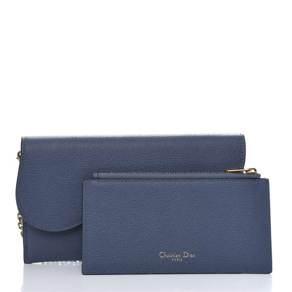 Christian Dior Grained Calfskin Saddle Chain Wallet Pouch Denim 13 of 14