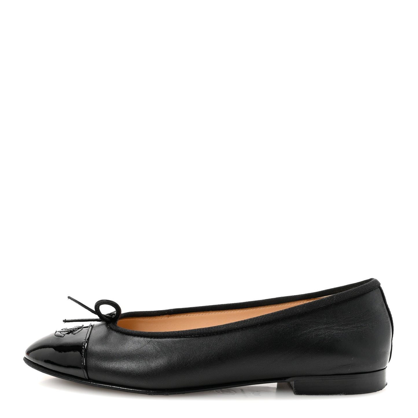 Lambskin Patent Cap Toe Ballerina Flats 38 Black