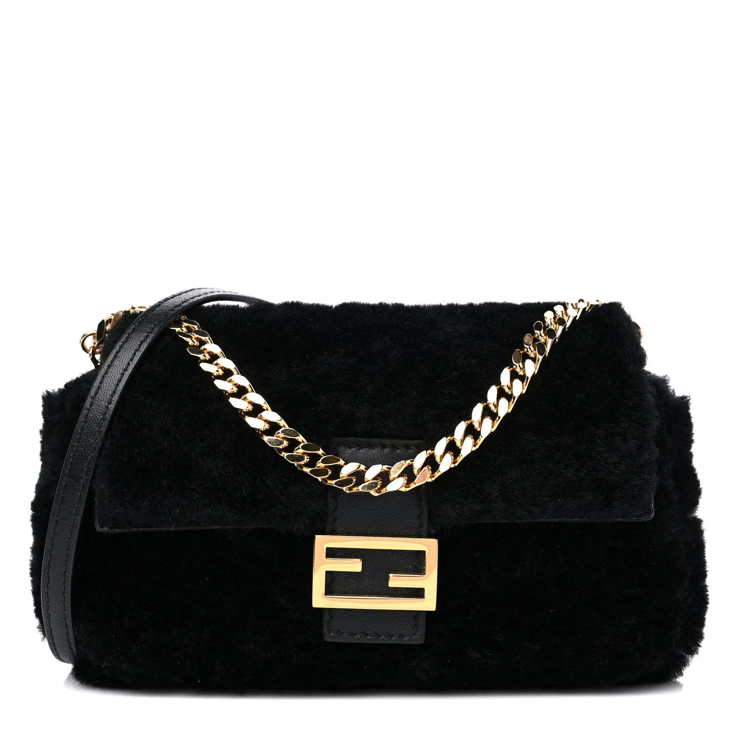 Shearling Shiny Nappa Micro Baguette Black