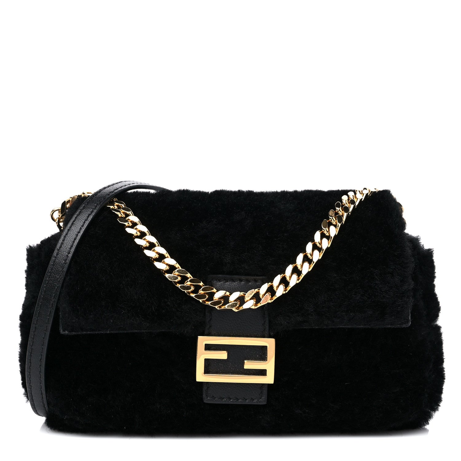 Fendi Shearling Shiny Nappa Micro Baguette Black 1 of 10