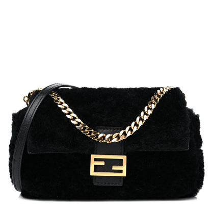 Fendi Shearling Shiny Nappa Micro Baguette Black 1 of 10