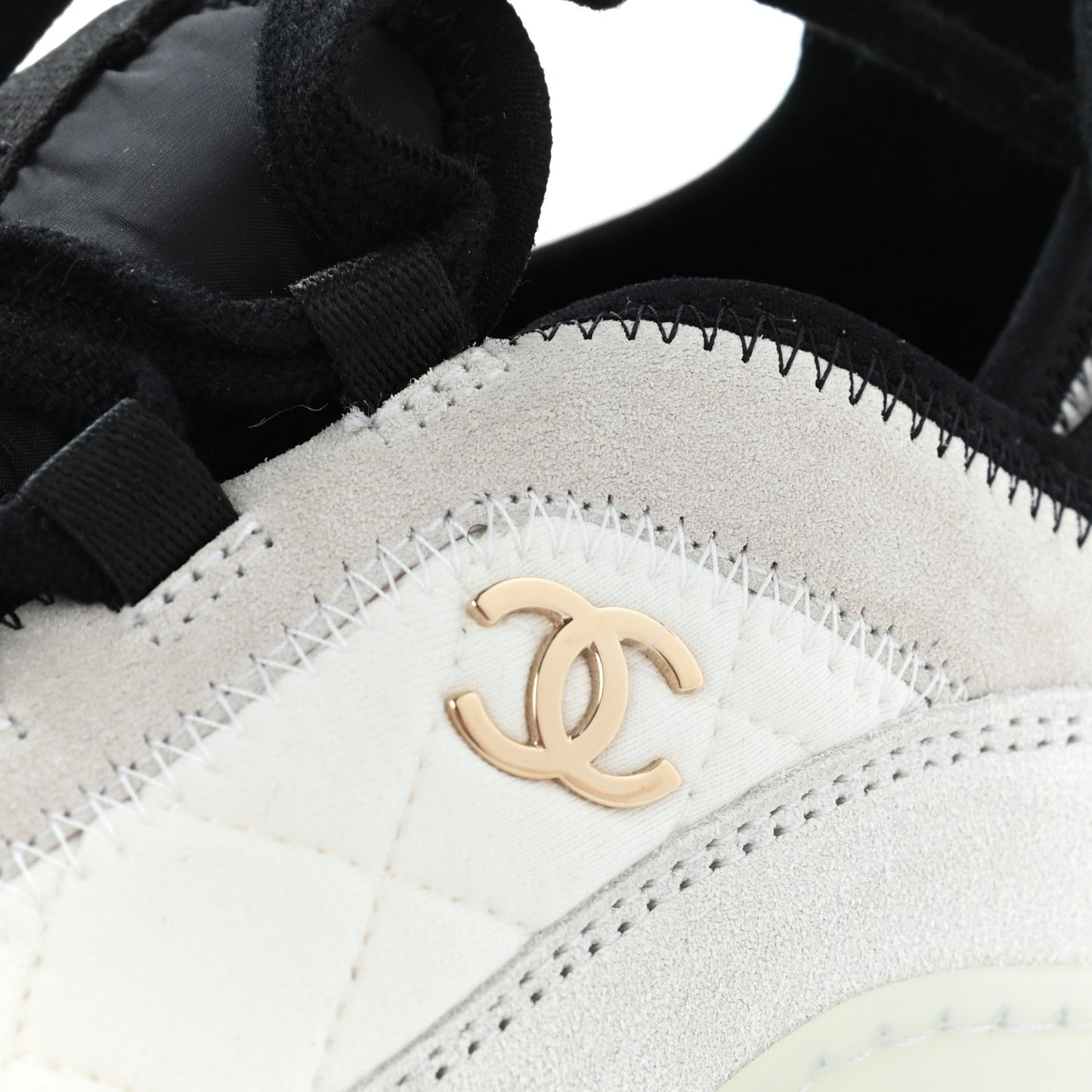 Velvet Calfskin Mixed Fibers CC Sneakers 41 Ivory Black