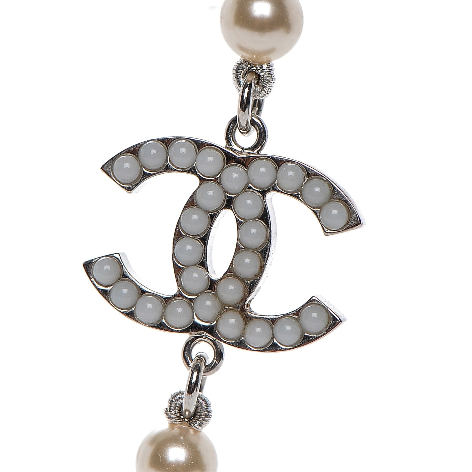 Chanel Graduated Pearl CC Long Necklace Silver 4 of 5