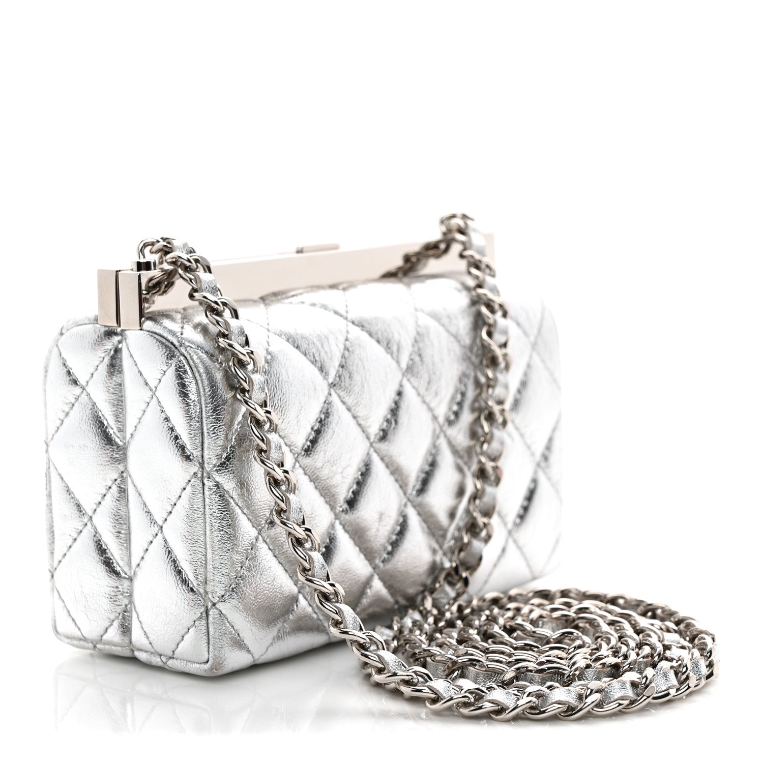 Chanel Metallic Calfskin Quilted Box Crossbody Silver 1889235