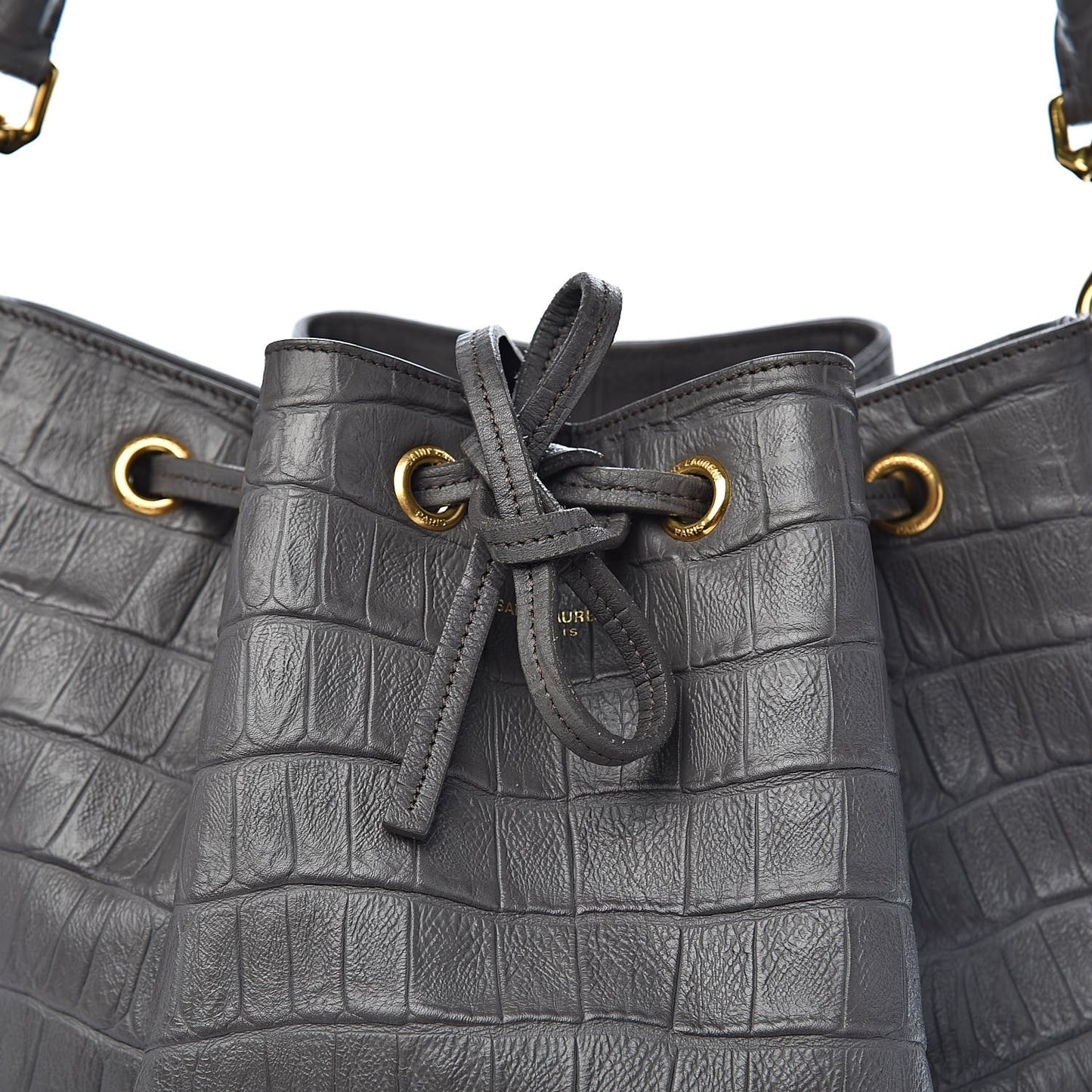 Calfskin Crocodile Embossed Large Emmanuelle Bucket Bag Fog