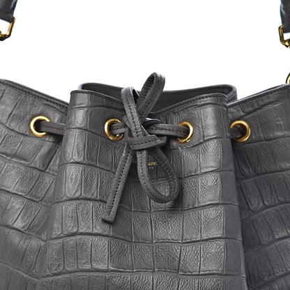Saint Laurent Calfskin Crocodile Embossed Large Emmanuelle Bucket Bag Fog 17 of 17