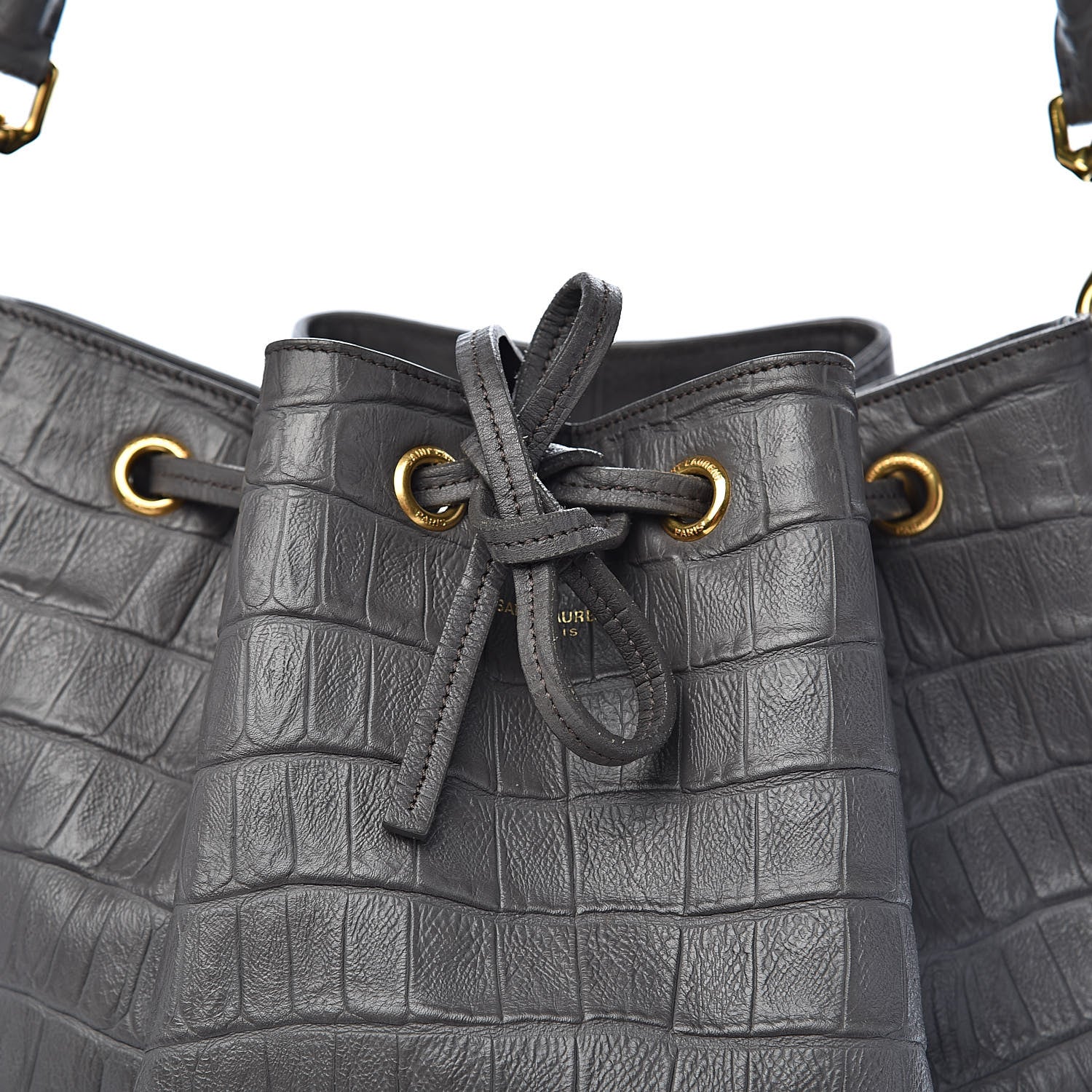 Saint Laurent Calfskin Crocodile Embossed Large Emmanuelle Bucket Bag Fog 17 of 17
