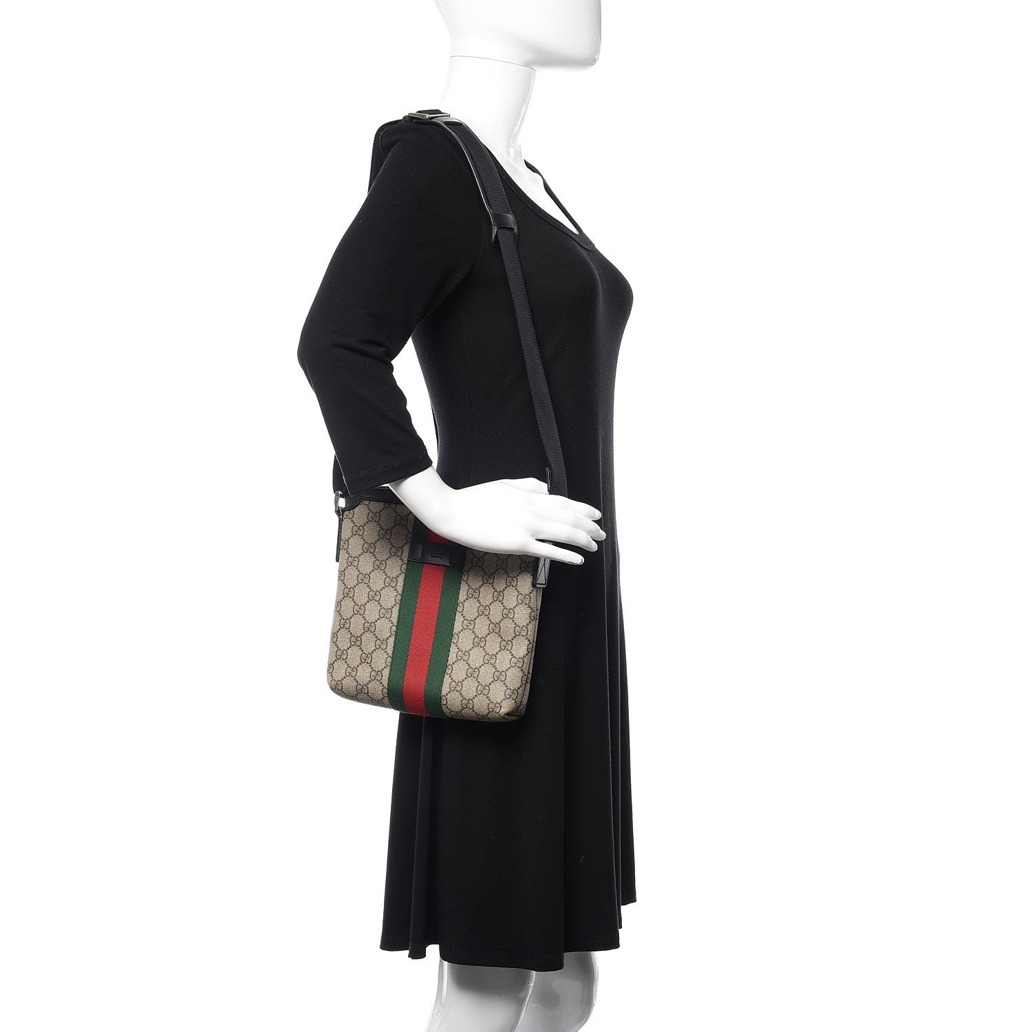 Gucci GG Supreme Monogram Web Messenger Bag Black 2 of 10
