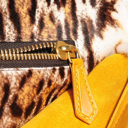 Fendi Vitello Saddle Calf Hair Leopard Print Large Peekaboo Iconic Satchel Ocra 22 of 22