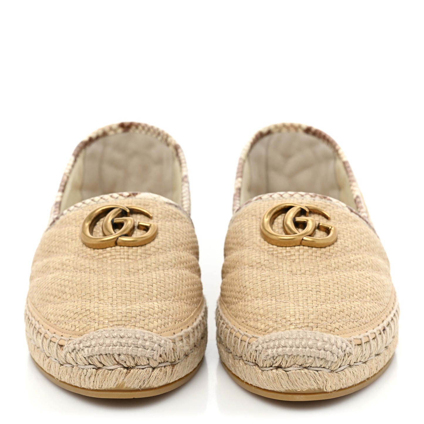 Straw Elaphe Matelasse GG Marmont Espadrilles 38.5 Natural Cream Brown