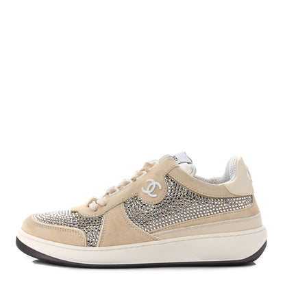 Chanel Calfskin Suede Crystal Womens CC Sneakers 38.5 White 1 of 10