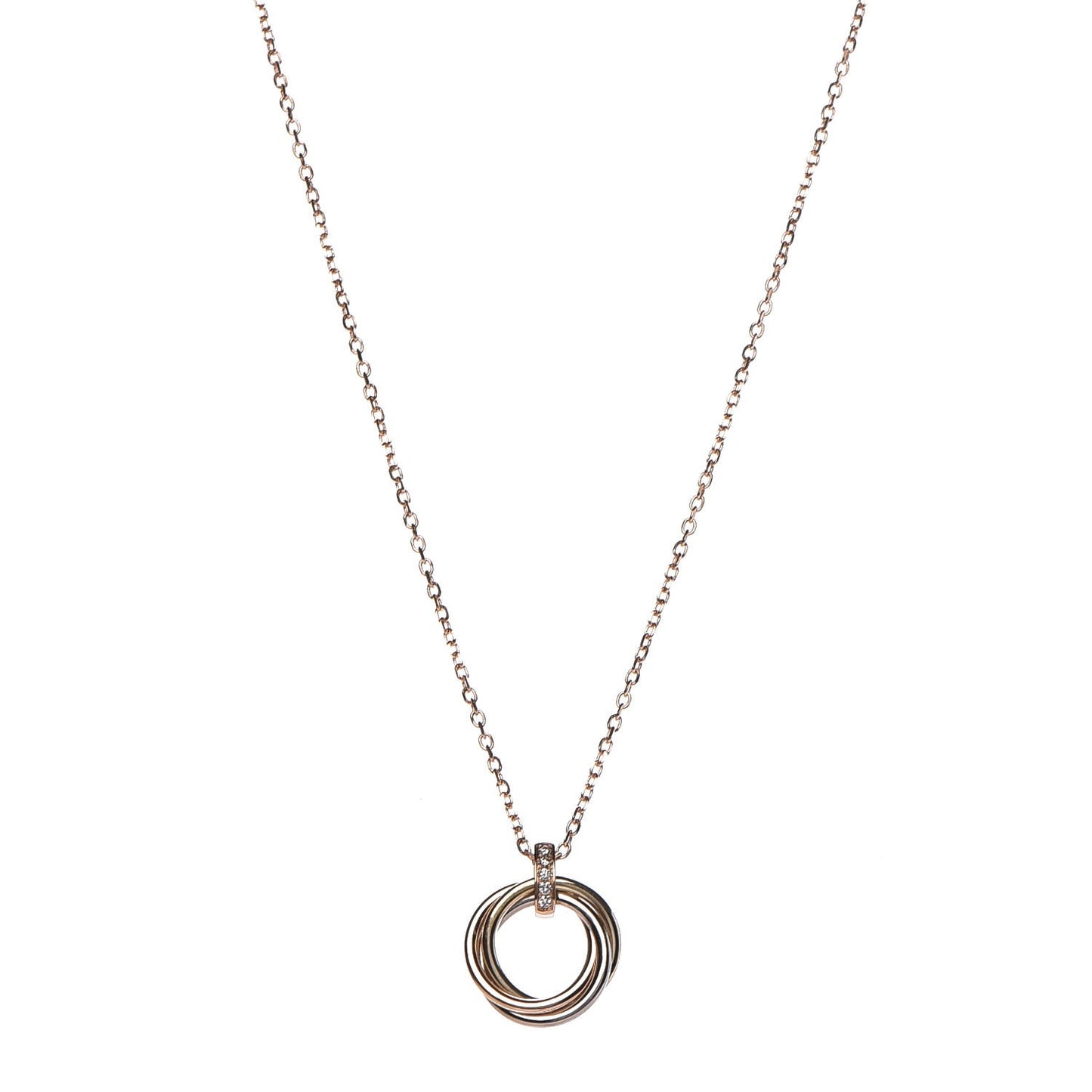 18K Pink Yellow White Gold Diamond Trinity Pendant Necklace