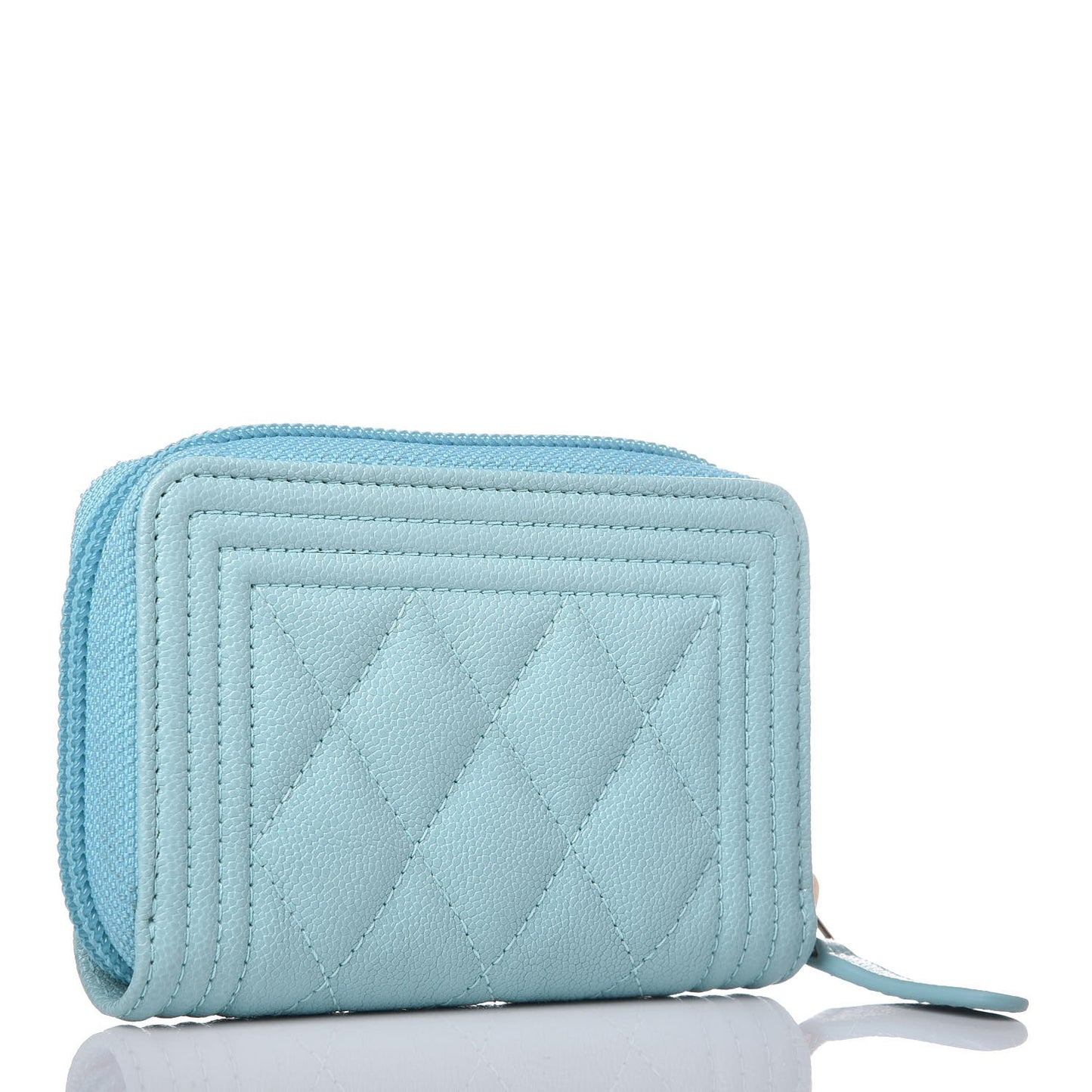 Caviar Quilted Boy Zip Around Coin Purse Wallet Light Blue
