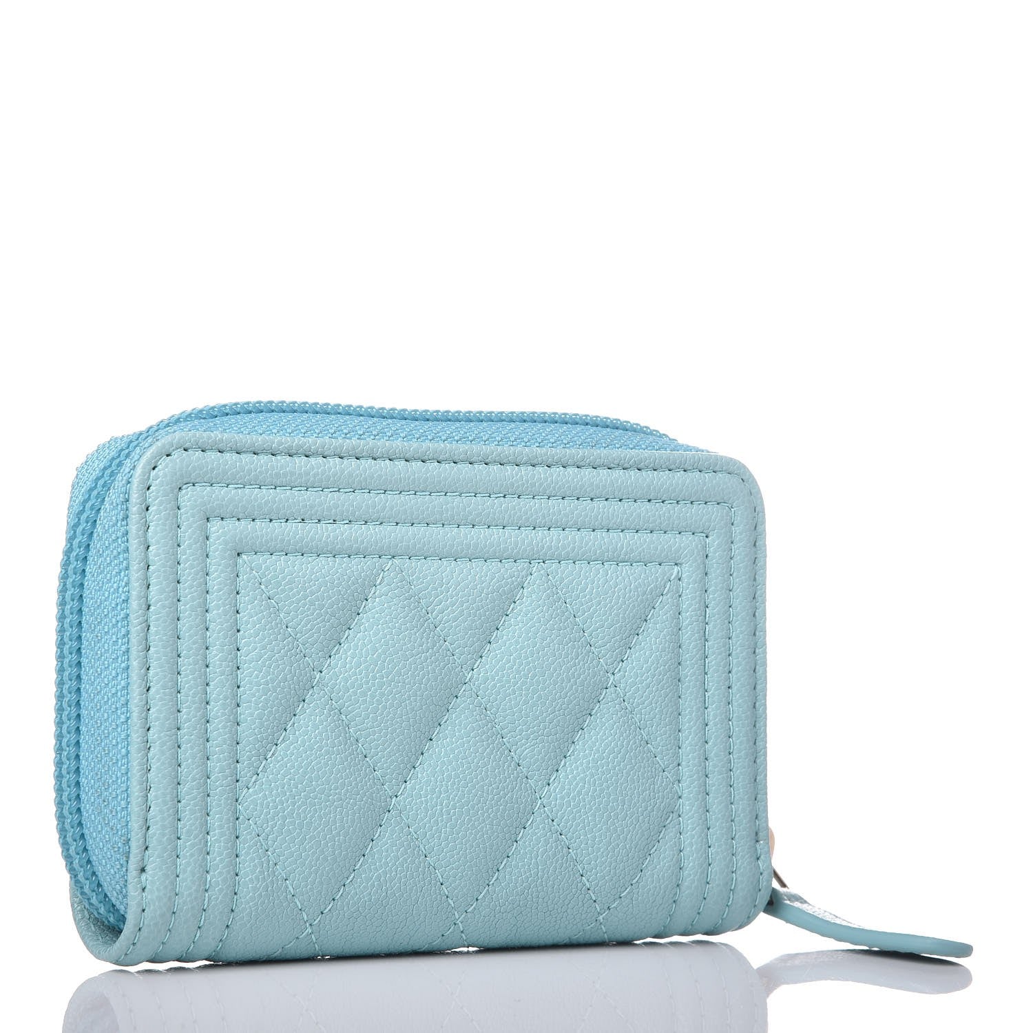 Chanel Caviar Quilted Boy Zip Around Coin Purse Wallet Light Blue 3 of 8