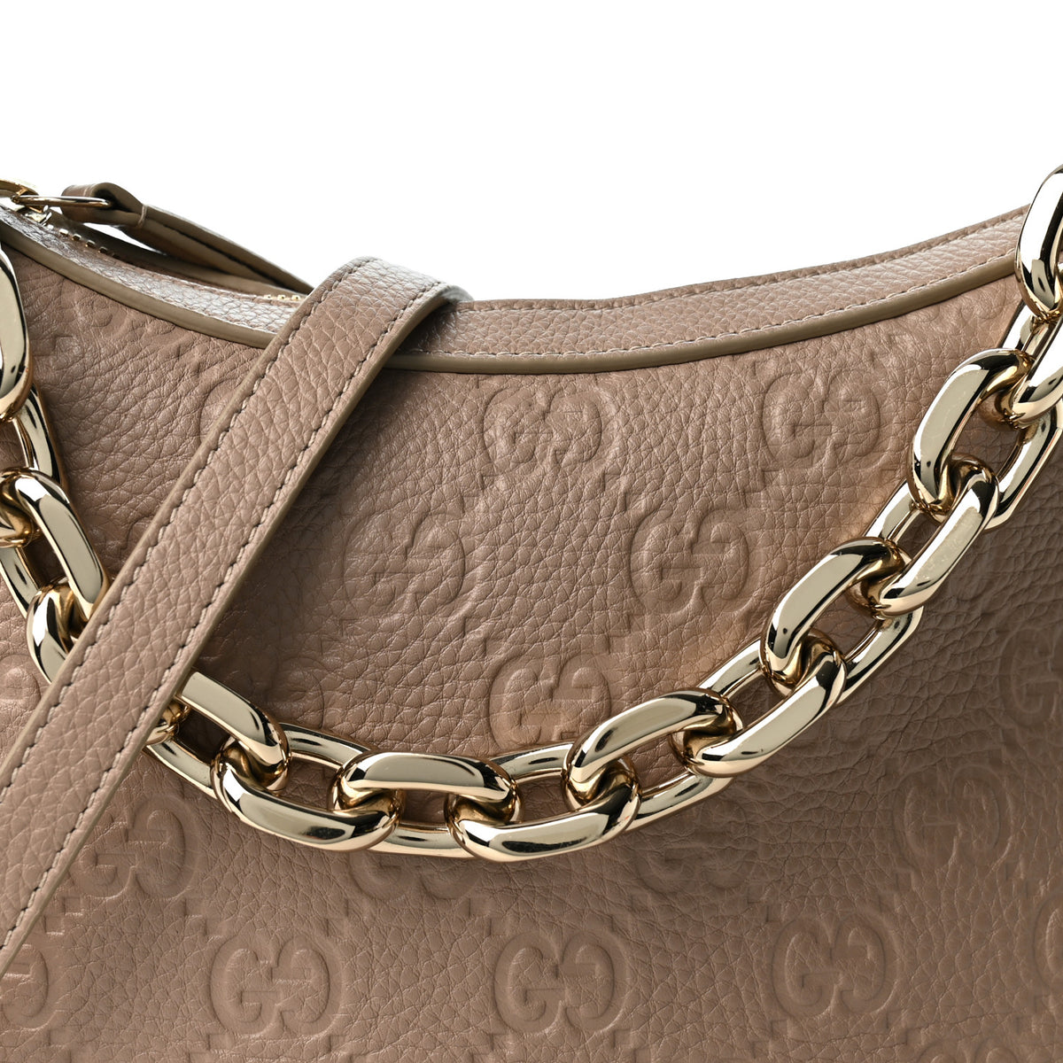 GG Grainy Calfskin Emblem Medium Half Moon Shoulder Bag Taupe