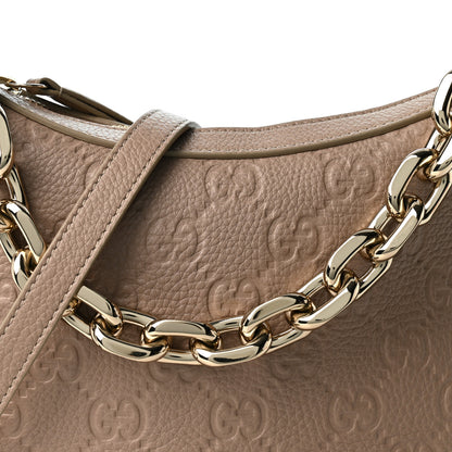 Gucci GG Grainy Calfskin Emblem Medium Half Moon Shoulder Bag Taupe 7 of 9