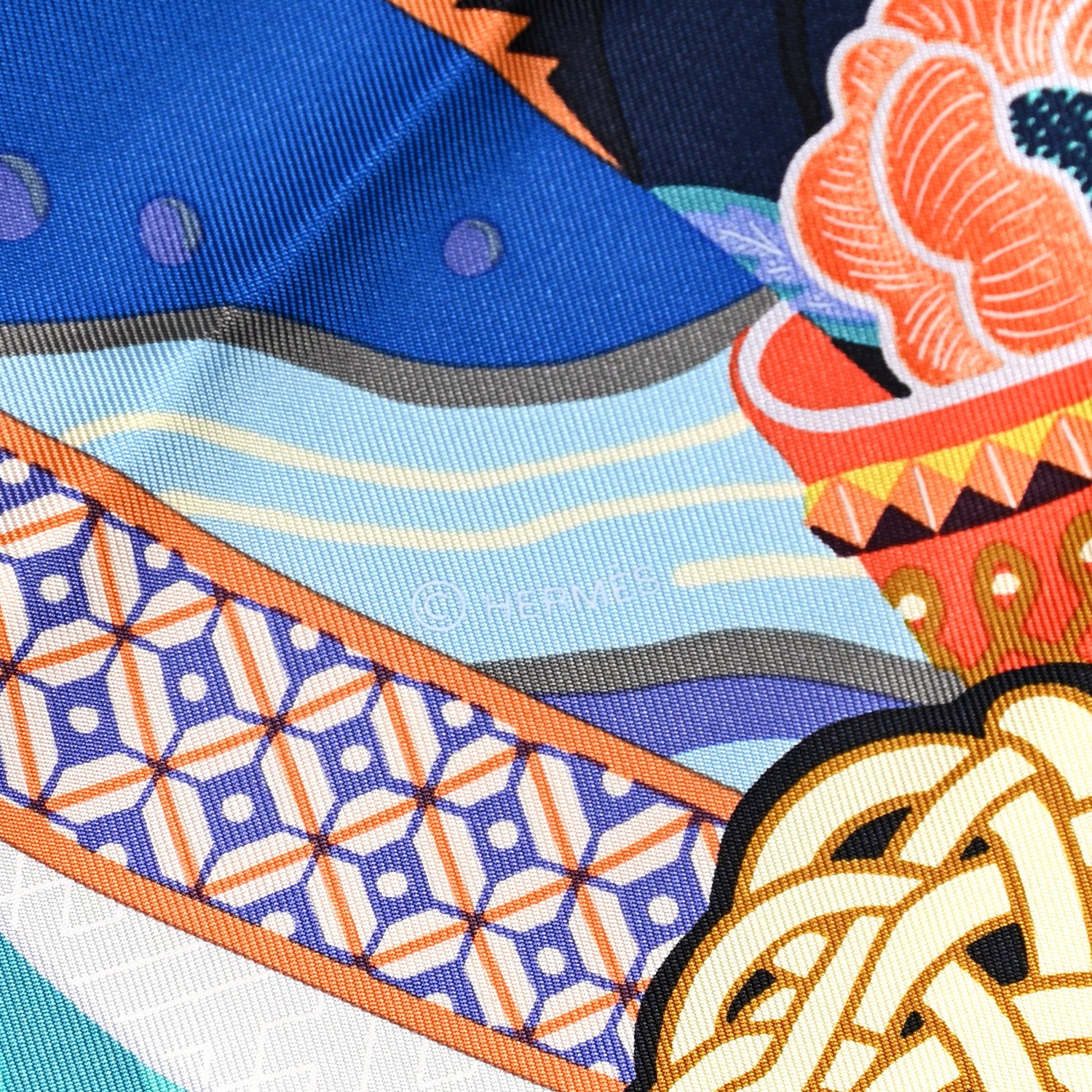 Hermes Silk Twill Duo Cosmique Scarf 90 Rose Pale Bleu Orange 4 of 5